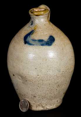 1/4 Gal. C. CROLIUS / MANUFACTURER / NEW-YORK Stoneware Jug w/ Cobalt Decoration