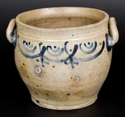 3 Gal. Bowl-Shaped Stoneware Jar with Brushed Decoration, Manhattan, early 19th century