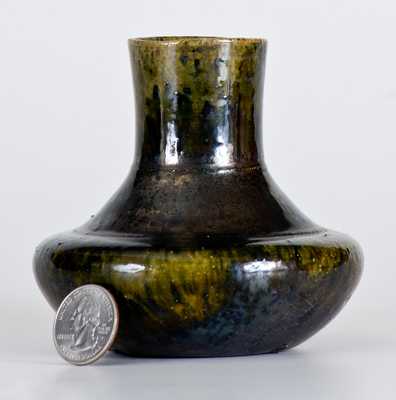 George Ohr Pottery Squat Vase with Metallic Green Glaze