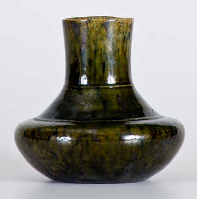 George Ohr Pottery Squat Vase with Metallic Green Glaze