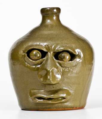 Fine Early Lanier Meaders Stoneware Face Jug Signed "L M" on Underside