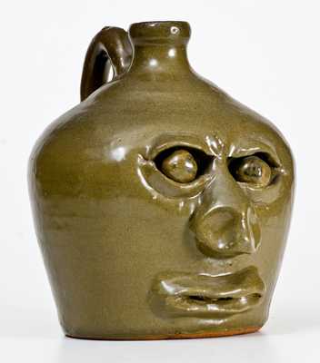 Fine Early Lanier Meaders Stoneware Face Jug Signed "L M" on Underside