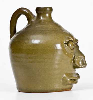 Fine Early Lanier Meaders Stoneware Face Jug Signed "L M" on Underside