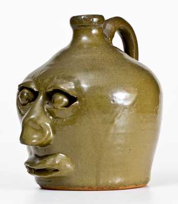 Fine Early Lanier Meaders Stoneware Face Jug Signed "L M" on Underside