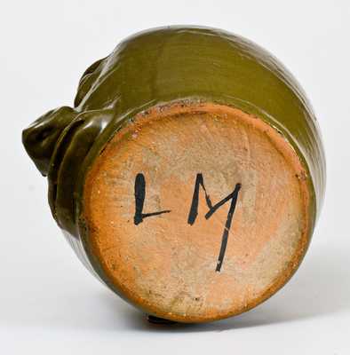 Fine Early Lanier Meaders Stoneware Face Jug Signed "L M" on Underside