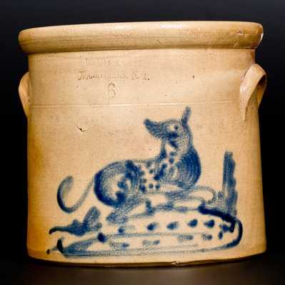 6 Qt. BRADY & RYAN / ELLENVILLE, N.Y. Stoneware Crock with Dog Decoration