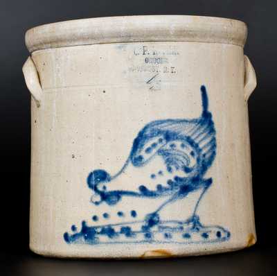 4 Gal. RONDOUT, NY Stoneware Advertising Crock with Pecking Chicken Decoration