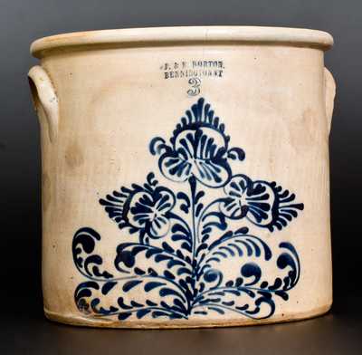 3 Gal. J. & E. NORTON / BENNINGTON, VT Stoneware Crock w/ Fine Slip-Trailed Floral Decoration