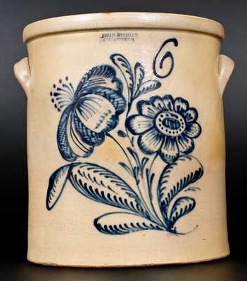 6 Gal. JOHN BURGER / ROCHESTER Stoneware Crock with Fine Floral Decoration