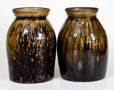 Two Double-Handled Crawford County, GA Stoneware Jars w/ Alkaline Glaze