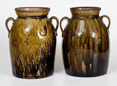 Two Double-Handled Crawford County, GA Stoneware Jars w/ Alkaline Glaze