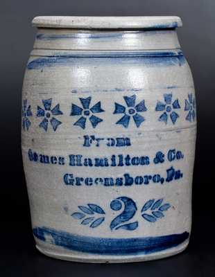 "From Jas. Hamilton & Co. / Greensboro, Pa." Stoneware Jar w/ Stenciled Pinwheel Decoration