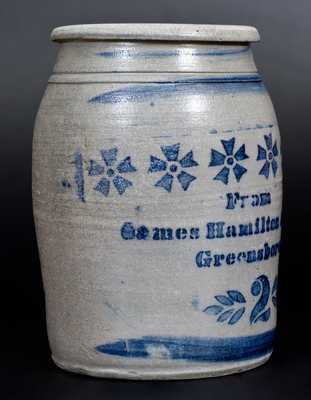 "From Jas. Hamilton & Co. / Greensboro, Pa." Stoneware Jar w/ Stenciled Pinwheel Decoration