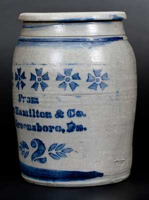 "From Jas. Hamilton & Co. / Greensboro, Pa." Stoneware Jar w/ Stenciled Pinwheel Decoration