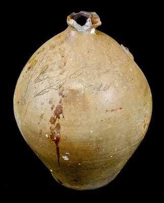 Very Unusual T. DURELL (Trumbull County, OH) Stoneware Jug w/ Incised Owl Decoration