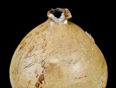 Very Unusual T. DURELL (Trumbull County, OH) Stoneware Jug w/ Incised Owl Decoration