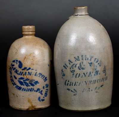 Lot of Two: GREENSBORO, PA Stoneware Jugs by HAMILTON & JONES and JAS. HAMILTON & CO