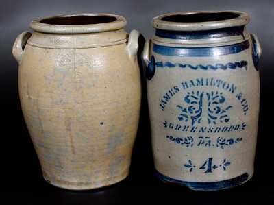 Lot of Two: 4 Gal. Stoneware Jars by HAMILTON / GREENSBORO, PA