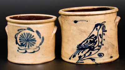 Lot of Two: Stoneware Jars incl. BINGHAMTON, NY with Bird Decoration