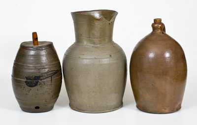 Lot of Three: Stoneware incl. Jug Marked GRUBES' WHISKY, Keg, and 2 Gal. Pitcher