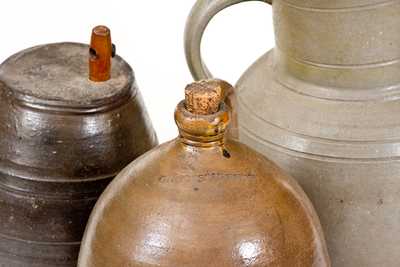 Lot of Three: Stoneware incl. Jug Marked GRUBES' WHISKY, Keg, and 2 Gal. Pitcher