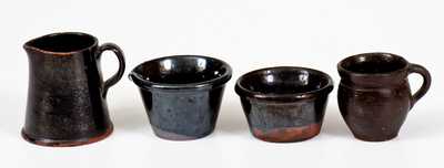 Lot of Four: Miniature Black Glazed Redware Vessels