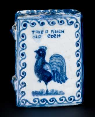 Unusual Stoneware Flask with Sponged and Rooster Decoration Inscribed 