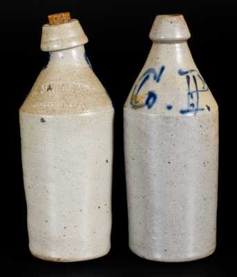 Lot of Two: Stoneware Bottles with Cobalt Letter Inscriptions