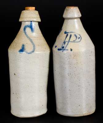 Lot of Two: Stoneware Bottles with Cobalt Letter Inscriptions