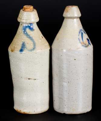 Lot of Two: Stoneware Bottles with Cobalt Letter Inscriptions