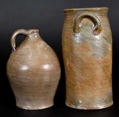 Lot of Two: W. STATES (Stonington, CT) Stoneware Jug and Churn