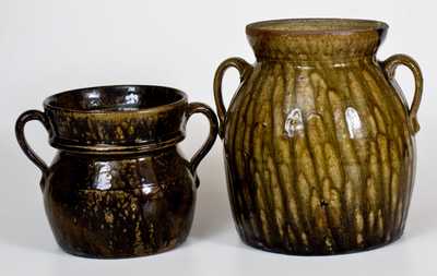 Lot of Two: Squat Double-Handled Crawford County, Georgia Stoneware Jars