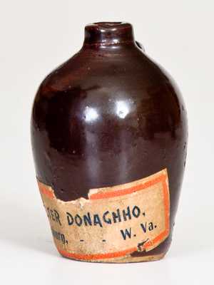 Unusual Miniature Stoneware Jug w/ Paper Label for WALTER DONAGHHO / PARKERSBURG, W.VA