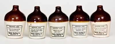 Lot of Five: DAYTON, OHIO Miniature Brown and White Motto Jugs