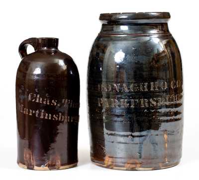 Lot of Two: A. P. DONAGHHO Stoneware Vessels, One for "Chas. Thumel / Martinsburg, W.Va"