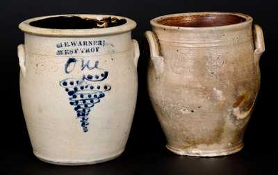 Lot of Two: 1 Gal. Stoneware Jars incl. WM. E. WARNER / WEST TROY and Jar w/ Incised Man s Head