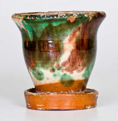 Fine Small-Sized Multi-Glazed Redware Flowerpot, Strasburg, VA, circa 1890