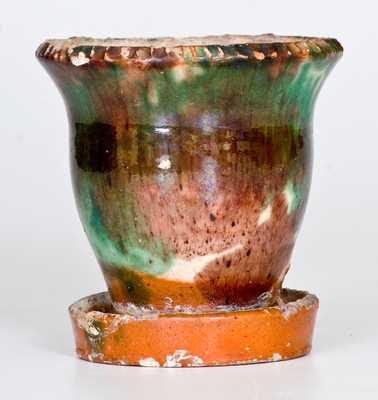 Fine Small-Sized Multi-Glazed Redware Flowerpot, Strasburg, VA, circa 1890