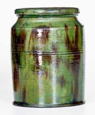 Fine Green Redware Jar with Manganese Streaks