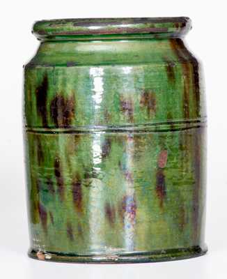 Fine Green Redware Jar with Manganese Streaks