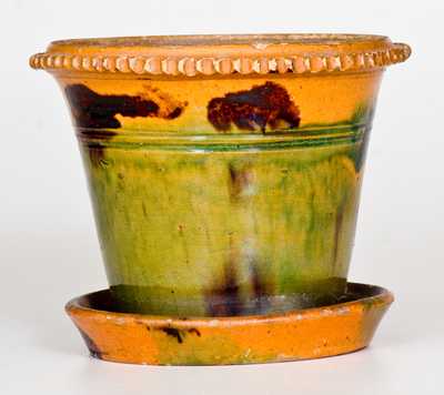 Multi-Colored Redware Flowerpot att. George Wagner, Carbon County, PA