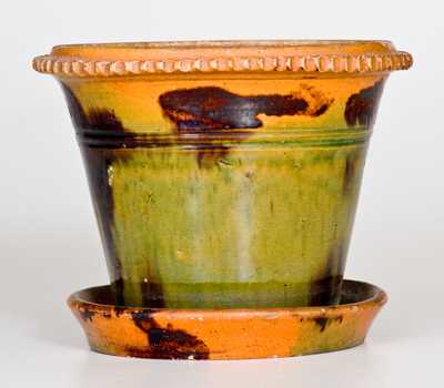 Multi-Colored Redware Flowerpot att. George Wagner, Carbon County, PA