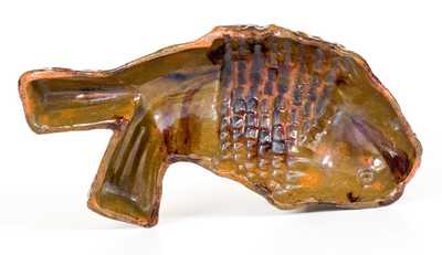Fine Pennsylvania Redware Fish Mold with Manganese Decoration