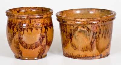 Lot of Two: Redware Jars with Matching Sponged Manganese Decoration