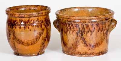 Lot of Two: Redware Jars with Matching Sponged Manganese Decoration