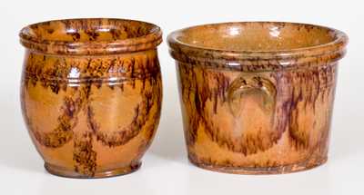 Lot of Two: Redware Jars with Matching Sponged Manganese Decoration