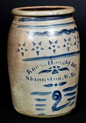Very Fine 2 Gal. KNOX, HAUGHT & CO. / SHINNSTON, W. Va. Stoneware Jar w/ Stars Decoration