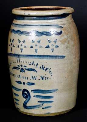 Very Fine 2 Gal. KNOX, HAUGHT & CO. / SHINNSTON, W. Va. Stoneware Jar w/ Stars Decoration