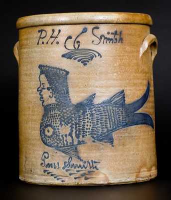 Exceptional P. H. Smith, Akron, Ohio Stoneware Jar w/ Detailed Mermaid Decoration