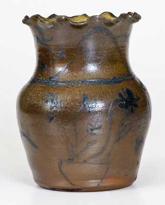 Outstanding Small Stoneware Vase with Floral Basket Decoration, West Virginia origin